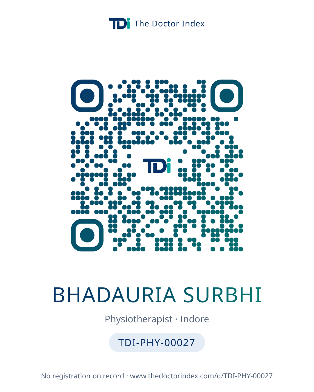 QR card for Bhadauria Surbhi, TDI-PHY-00027