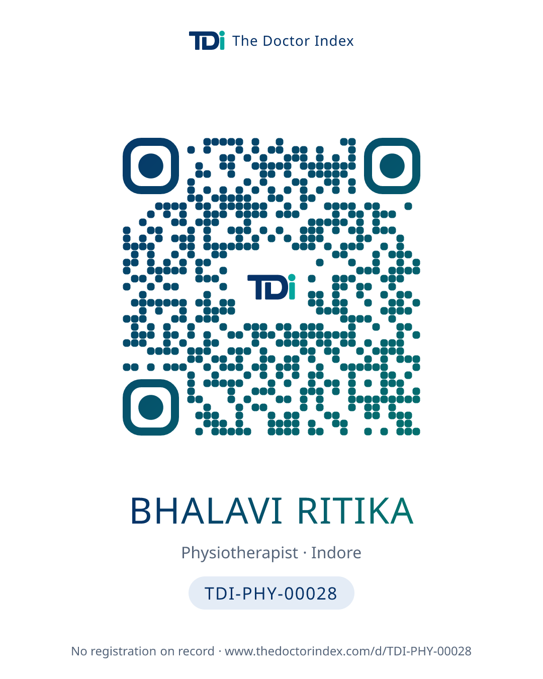 QR card for Bhalavi Ritika, TDI-PHY-00028