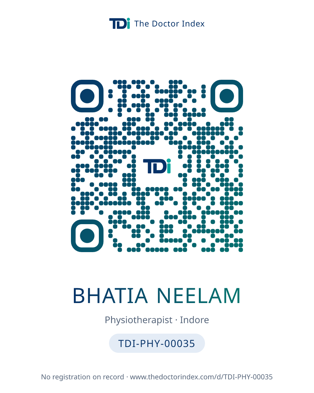 QR card for Bhatia Neelam, TDI-PHY-00035