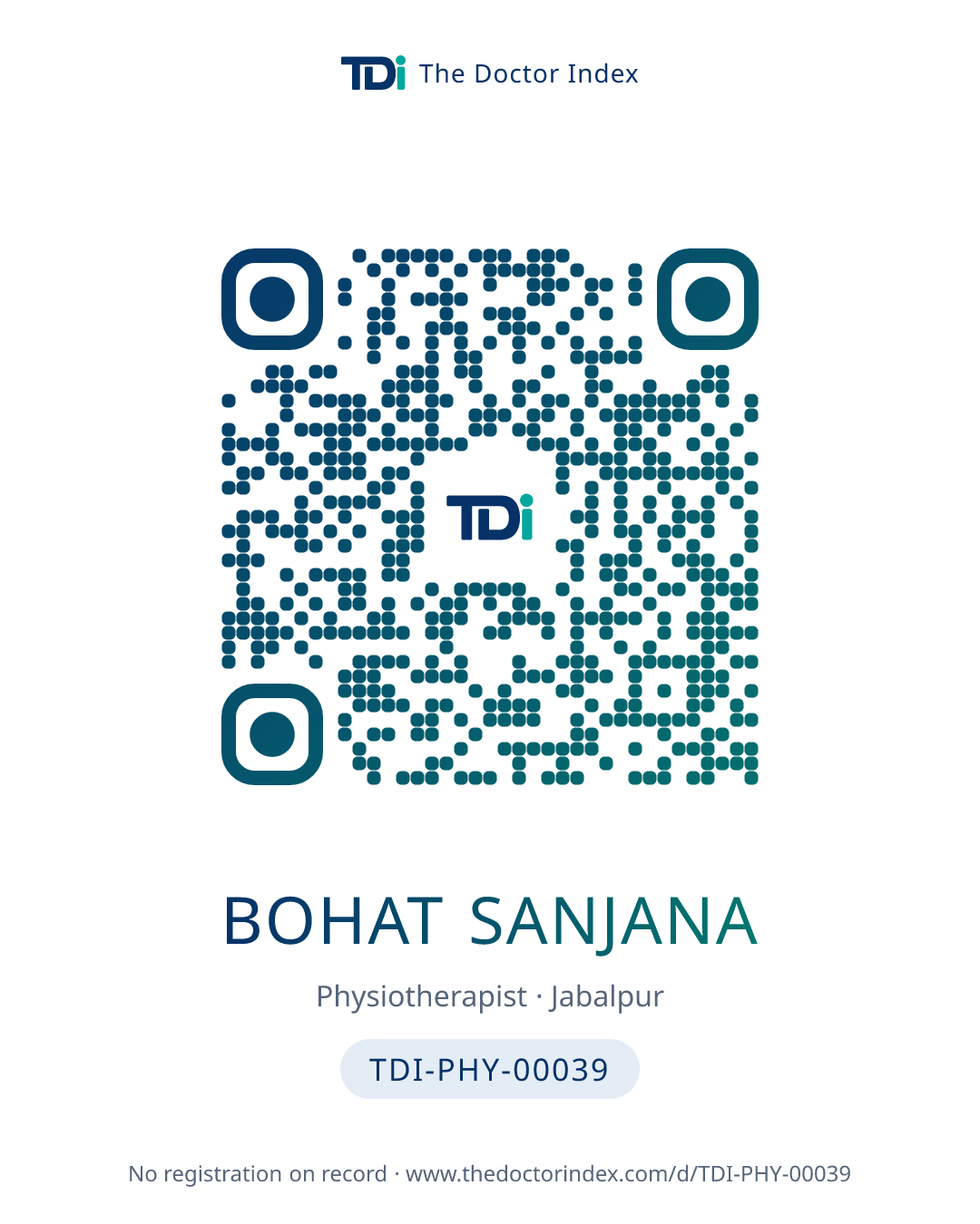 QR card for Bohat Sanjana, TDI-PHY-00039