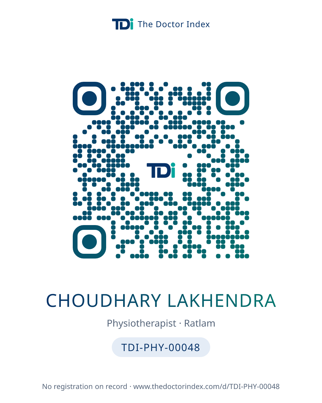 QR card for Choudhary Lakhendra, TDI-PHY-00048