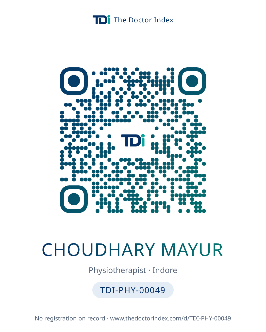 QR card for Choudhary Mayur, TDI-PHY-00049