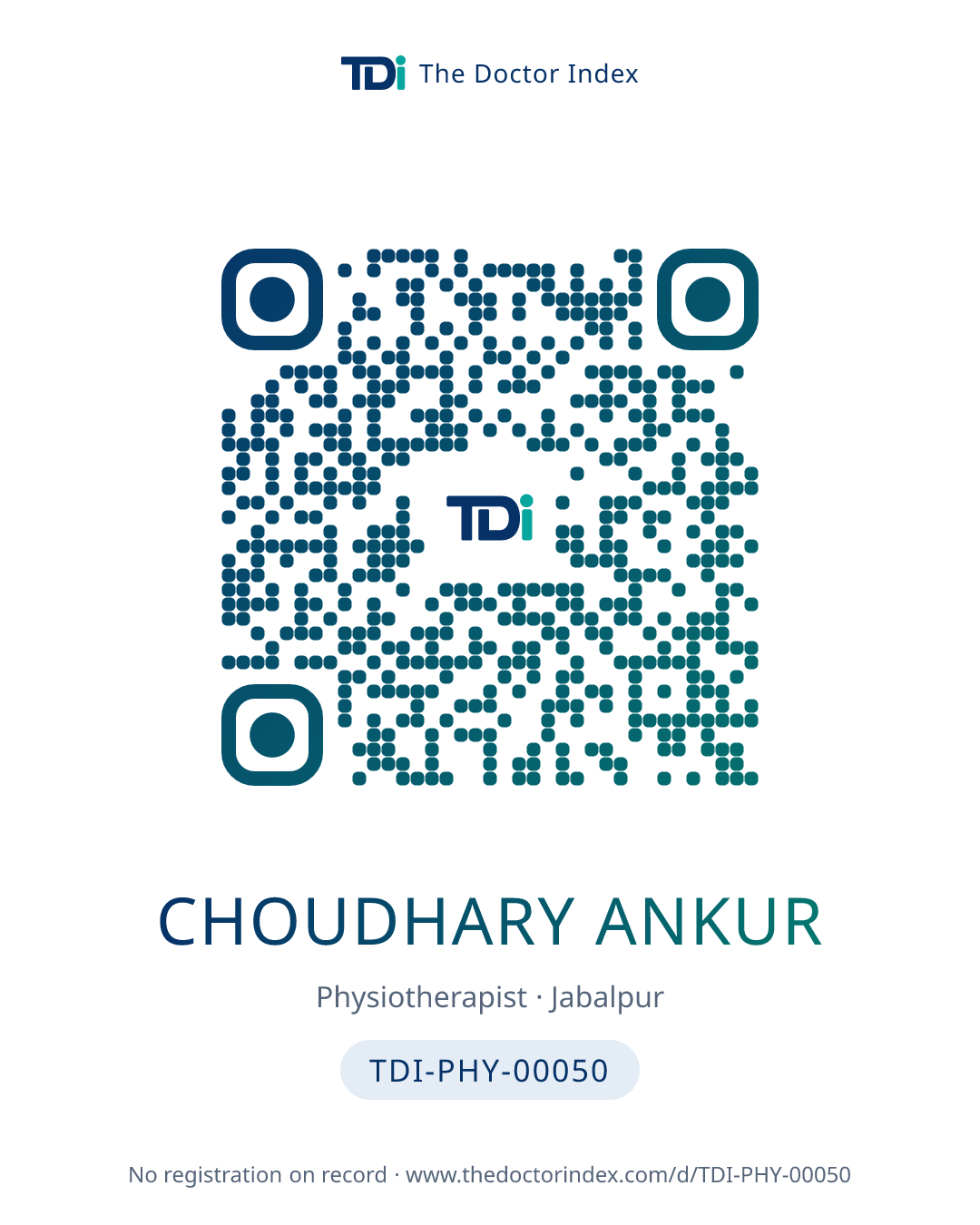 QR card for Choudhary Ankur, TDI-PHY-00050
