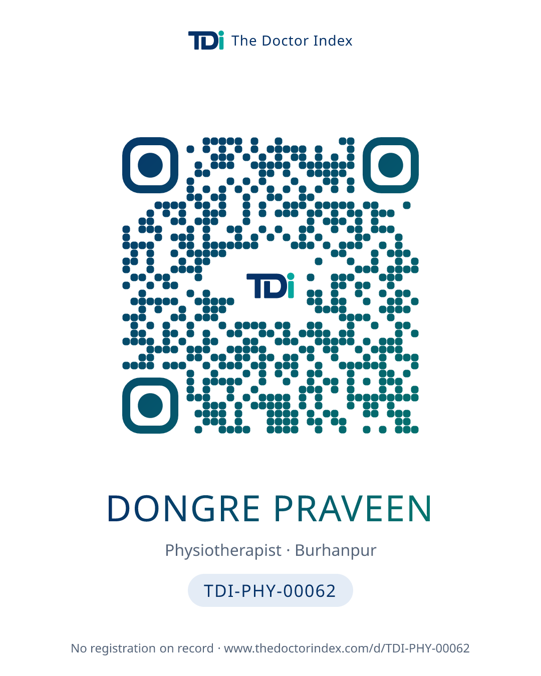 QR card for Dongre Praveen, TDI-PHY-00062