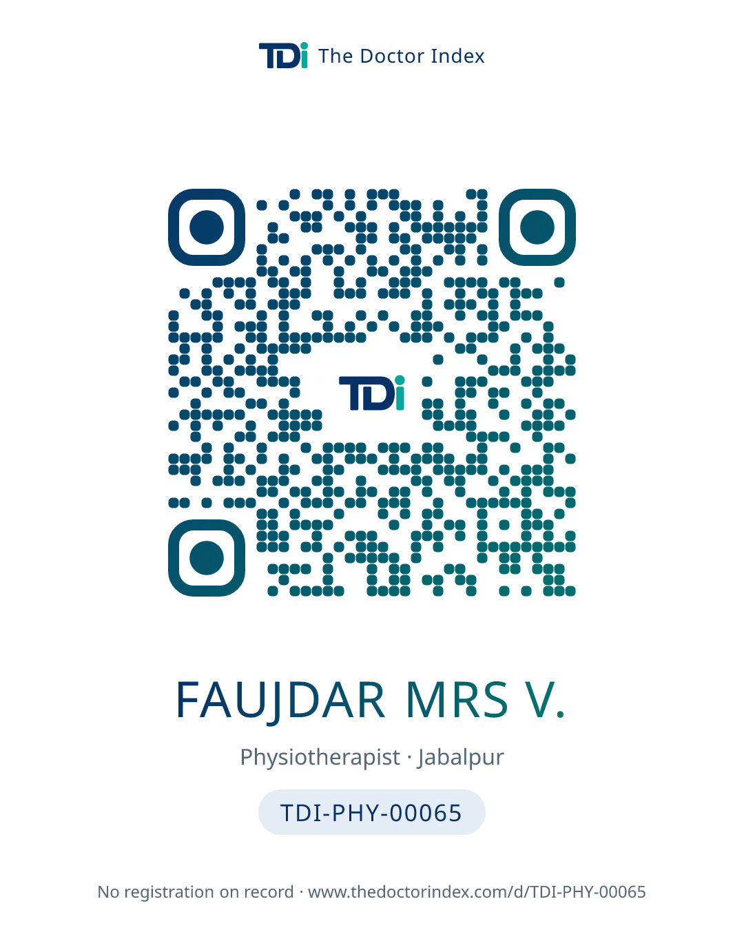 QR card for Faujdar Mrs V., TDI-PHY-00065