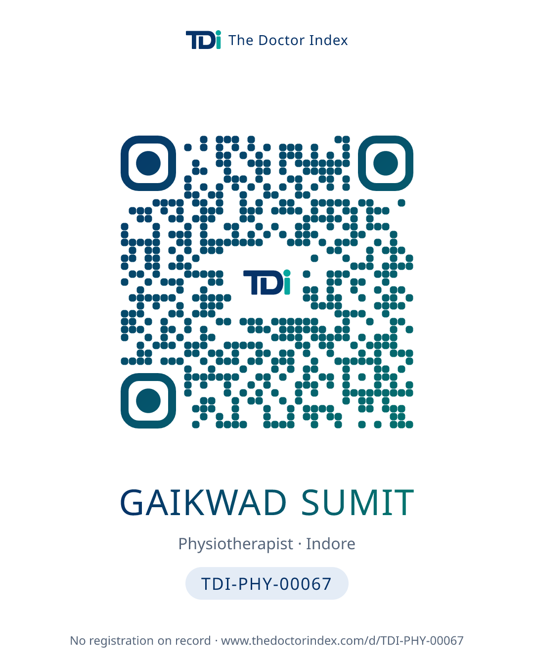 QR card for Gaikwad Sumit, TDI-PHY-00067