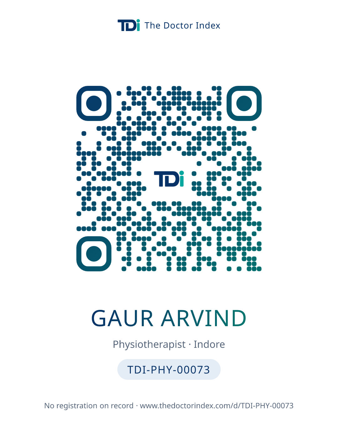 QR card for Gaur Arvind, TDI-PHY-00073