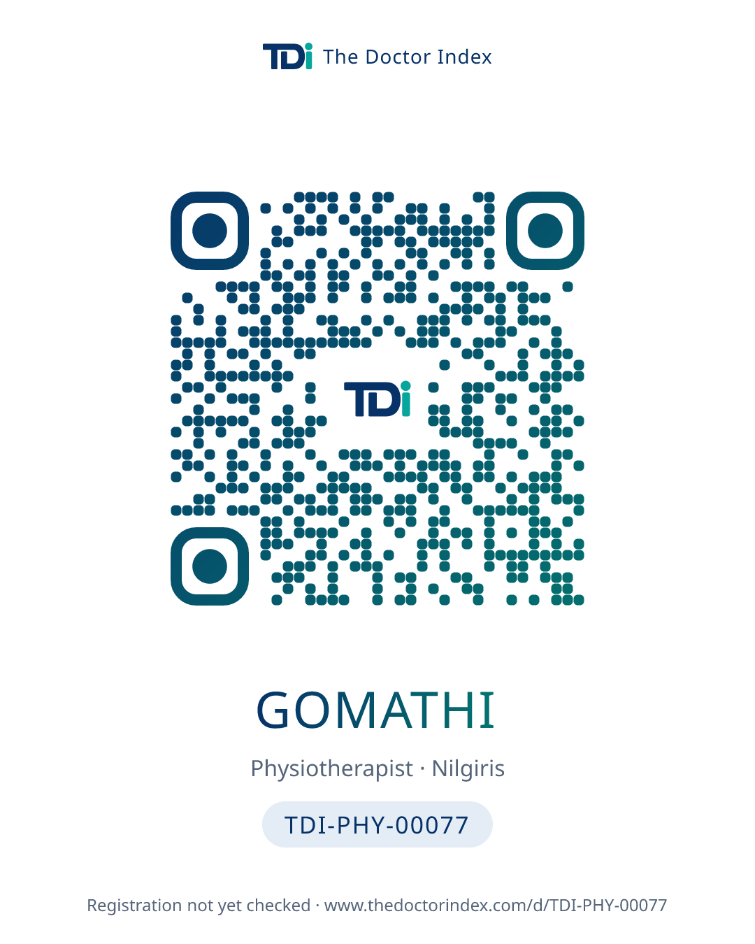 QR card for Gomathi, TDI-PHY-00077