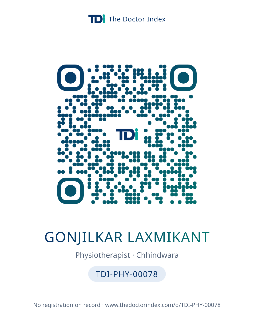 QR card for Gonjilkar Laxmikant, TDI-PHY-00078