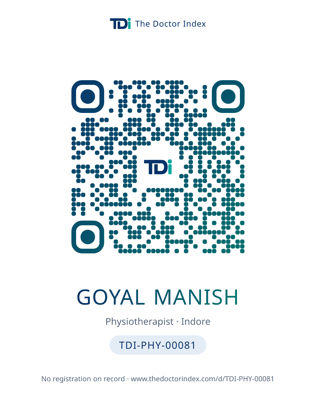 QR card for Goyal Manish, TDI-PHY-00081