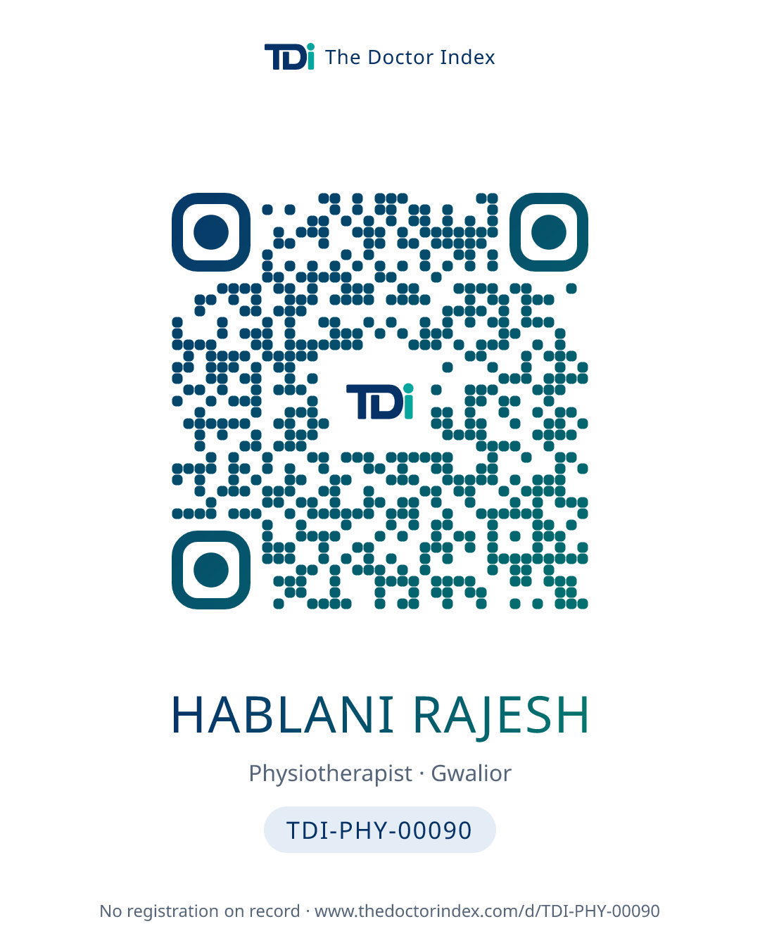 QR card for Hablani Rajesh, TDI-PHY-00090