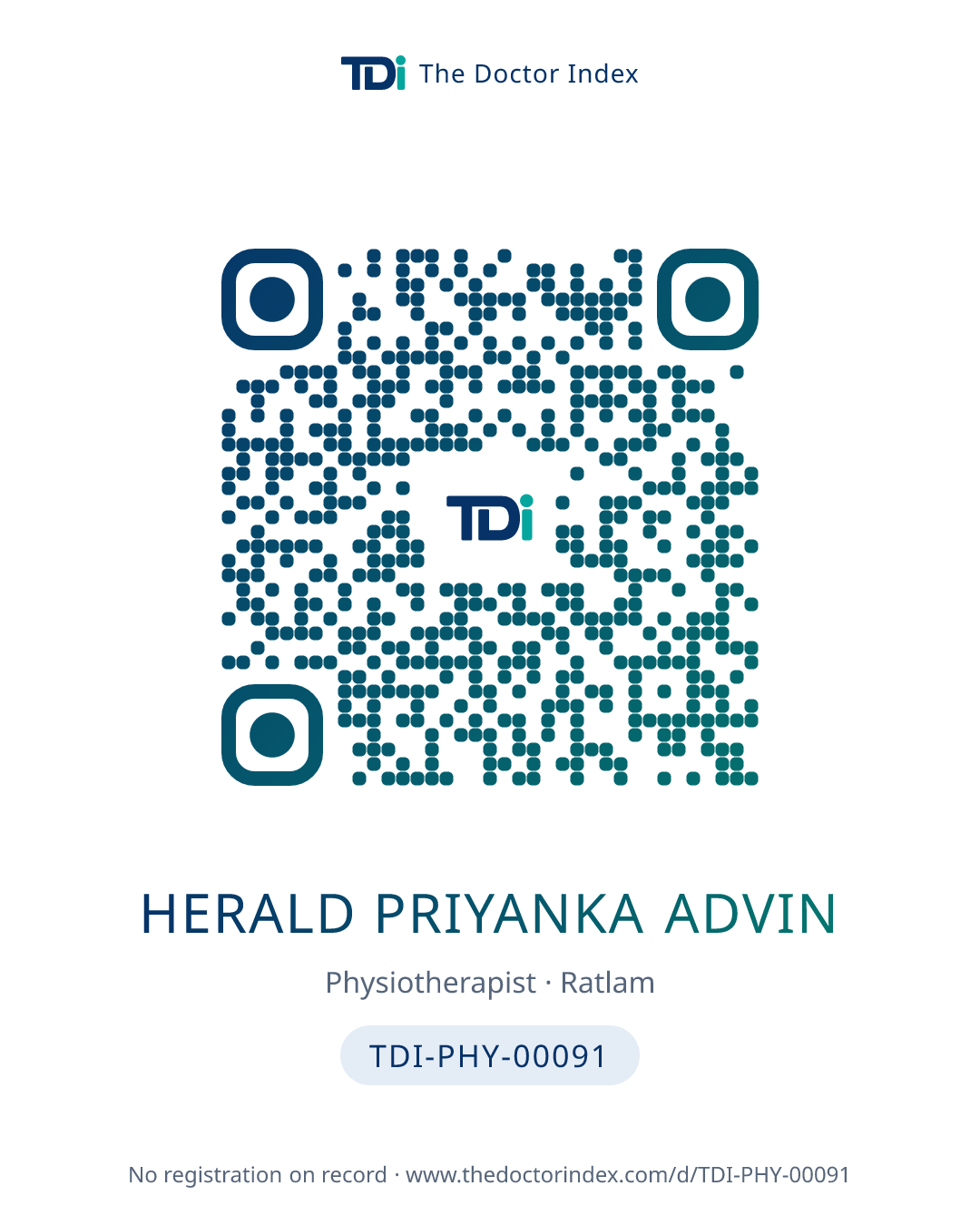 QR card for Herald Priyanka Advin, TDI-PHY-00091
