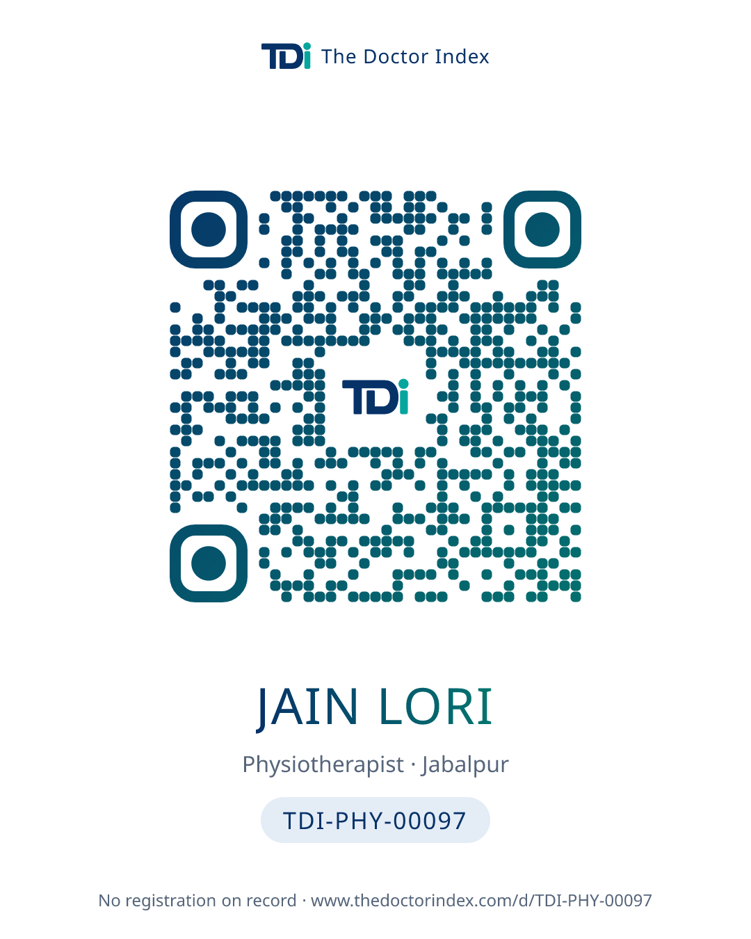 QR card for Jain Lori, TDI-PHY-00097