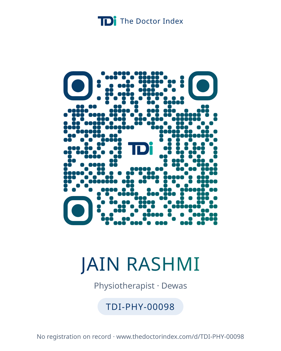QR card for Jain Rashmi, TDI-PHY-00098