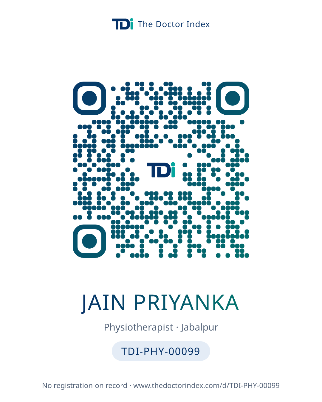 QR card for Jain Priyanka, TDI-PHY-00099