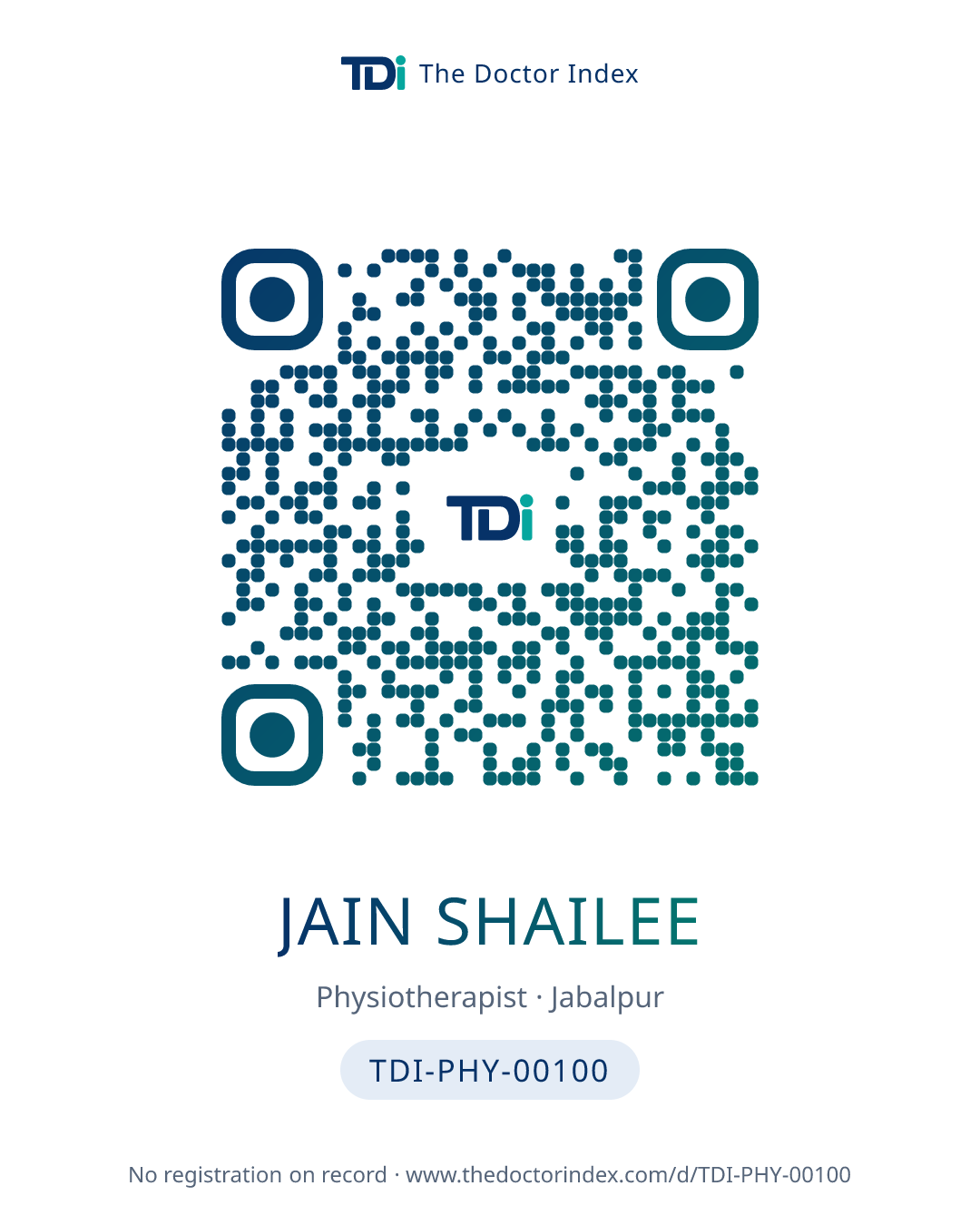 QR card for Jain Shailee, TDI-PHY-00100
