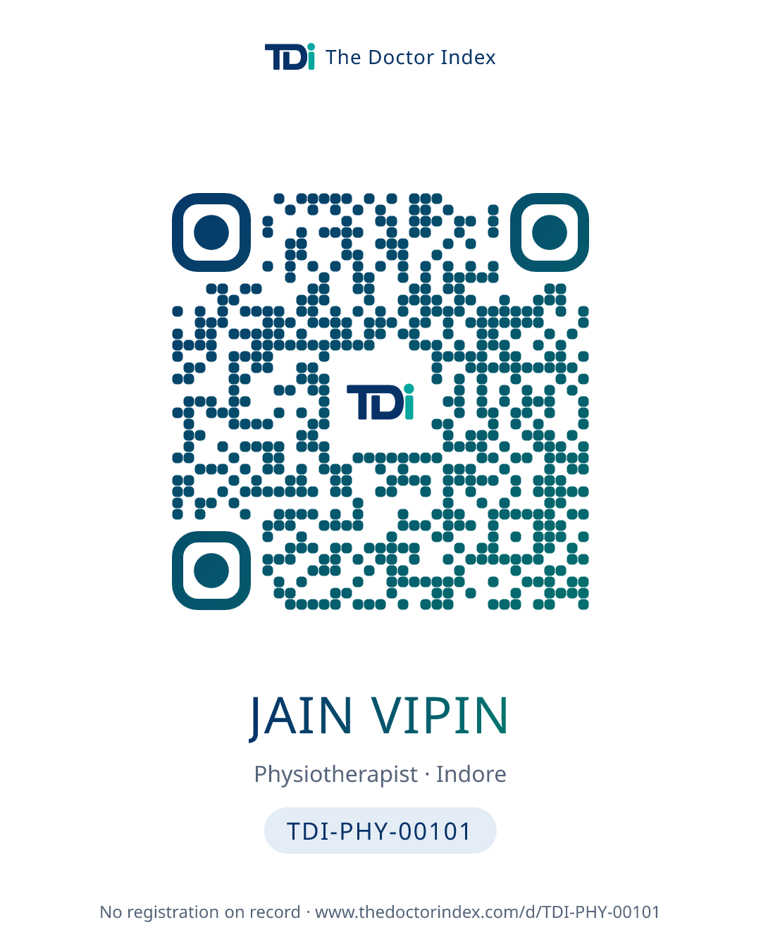 QR card for Jain Vipin, TDI-PHY-00101