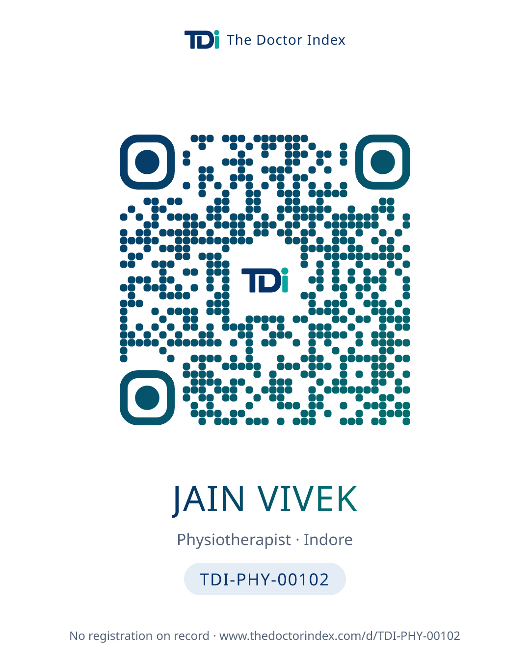 QR card for Jain Vivek, TDI-PHY-00102