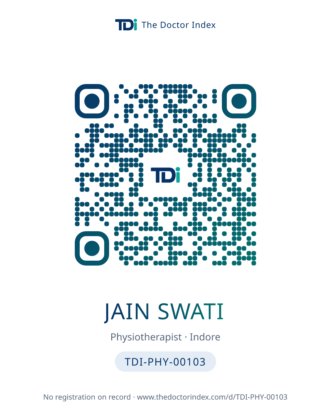 QR card for Jain Swati, TDI-PHY-00103