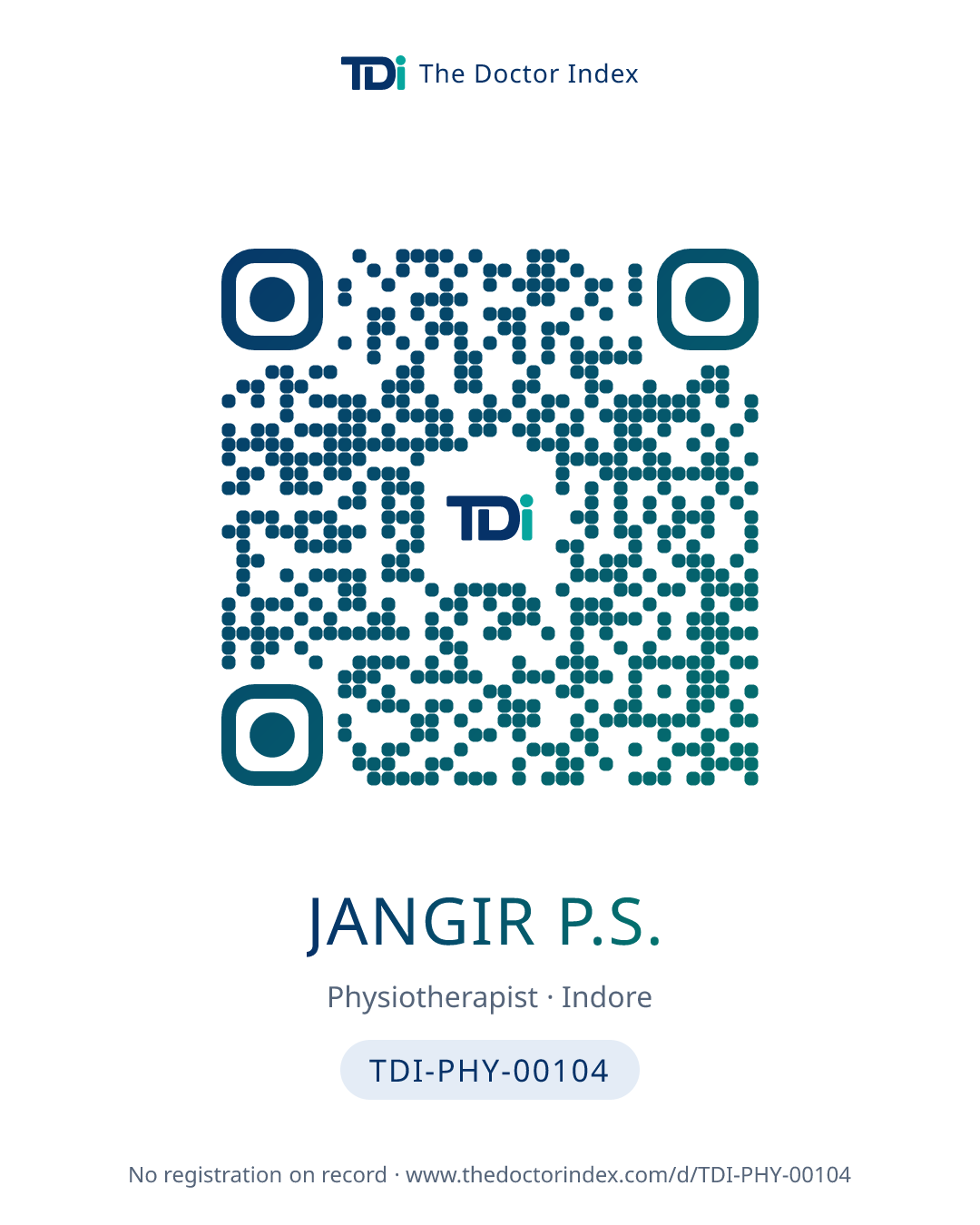 QR card for Jangir P.S., TDI-PHY-00104