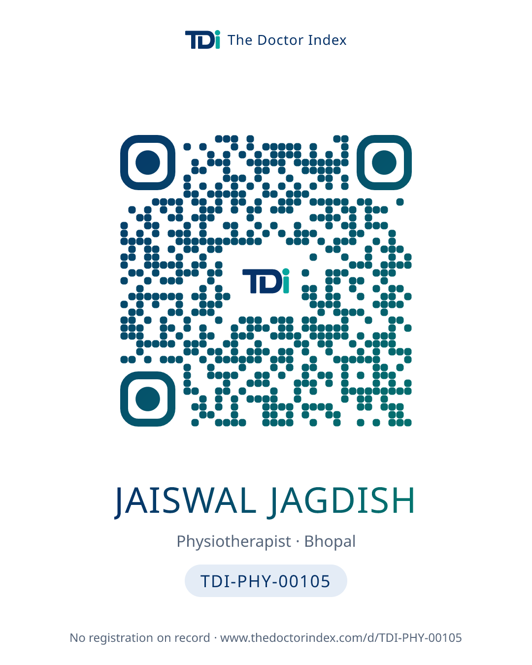 QR card for Jaiswal Jagdish, TDI-PHY-00105