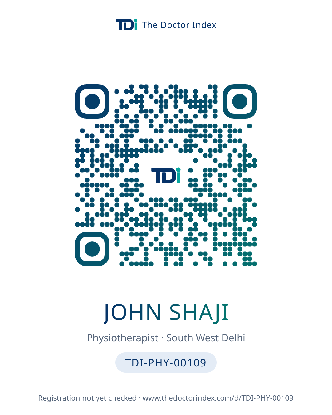 QR card for John Shaji, TDI-PHY-00109