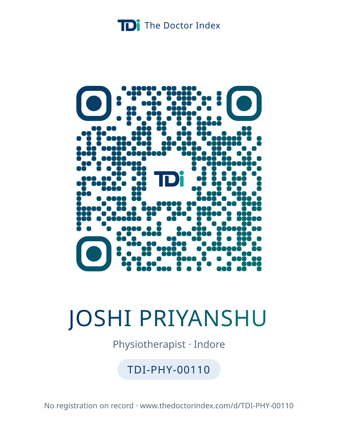 QR card for Joshi Priyanshu, TDI-PHY-00110