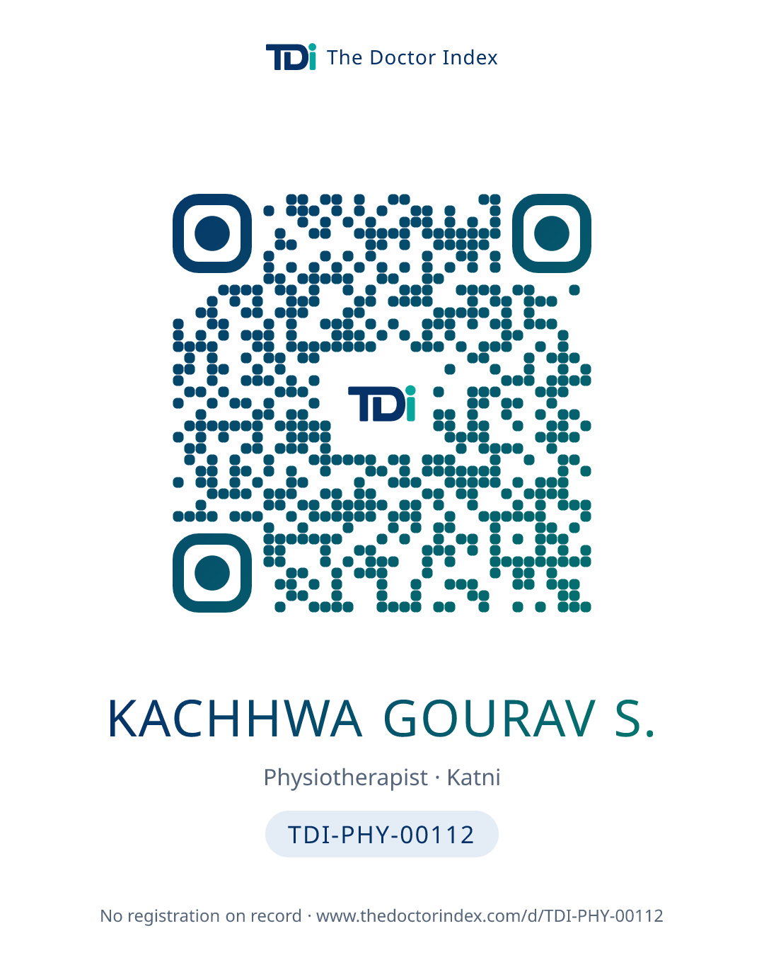QR card for Kachhwa Gourav S., TDI-PHY-00112