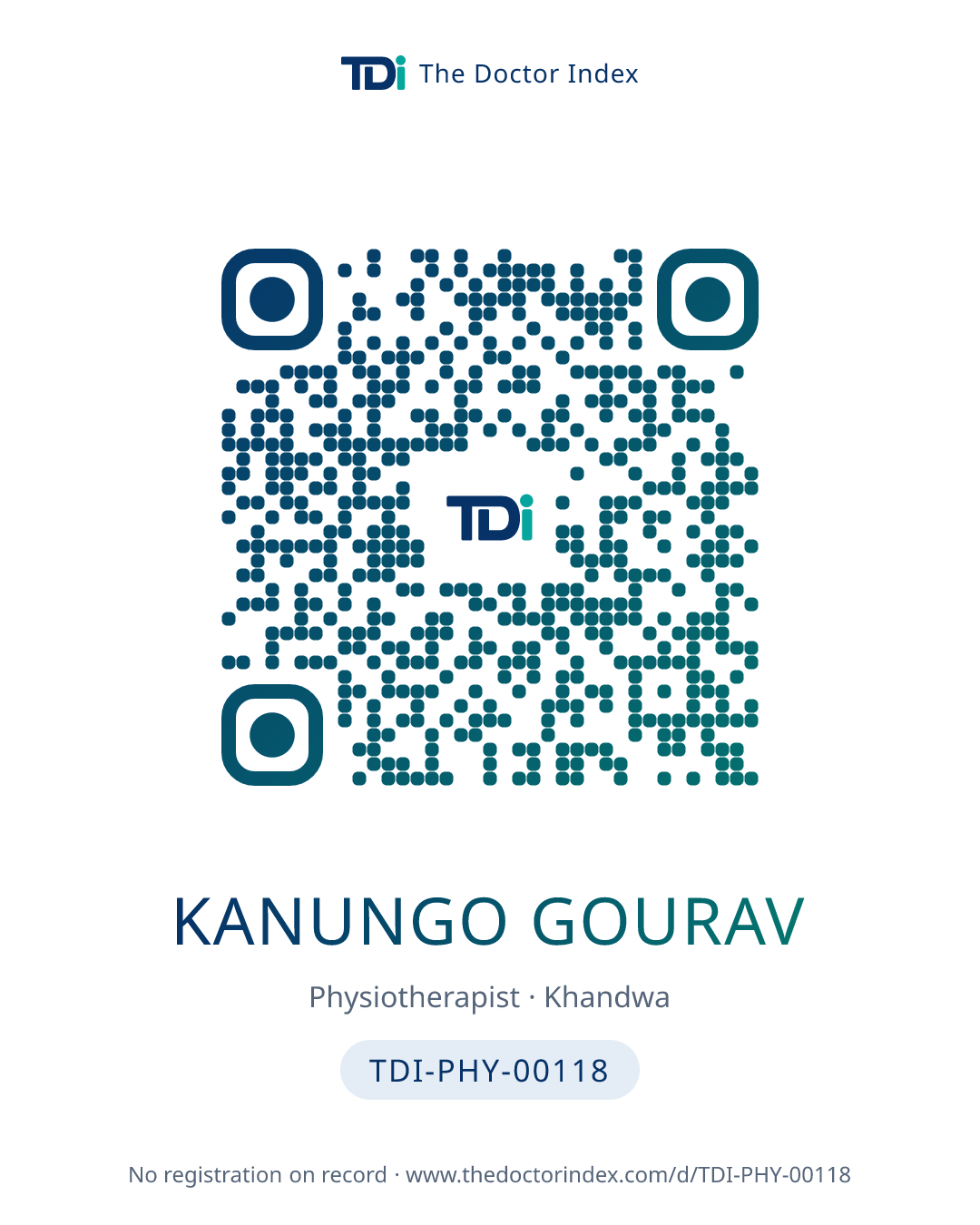 QR card for Kanungo Gourav, TDI-PHY-00118