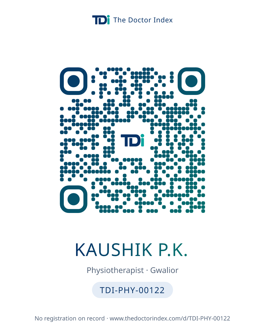 QR card for Kaushik P.K., TDI-PHY-00122