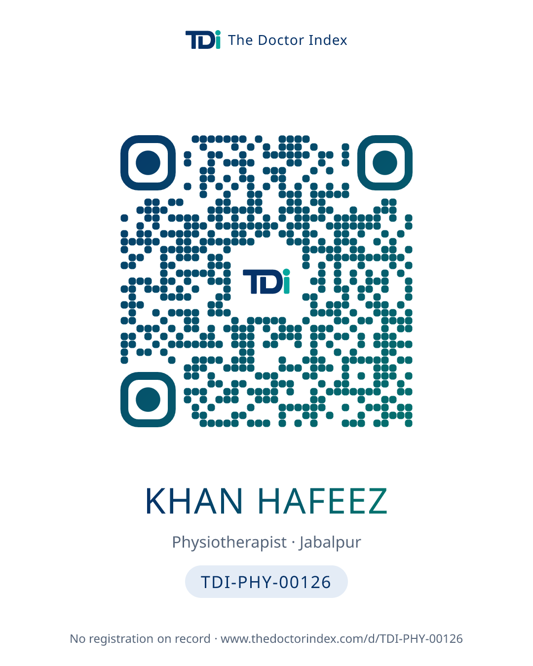 QR card for Khan Hafeez, TDI-PHY-00126