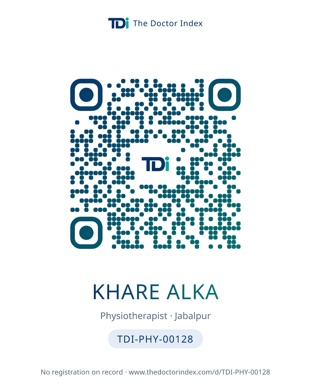 QR card for Khare Alka, TDI-PHY-00128