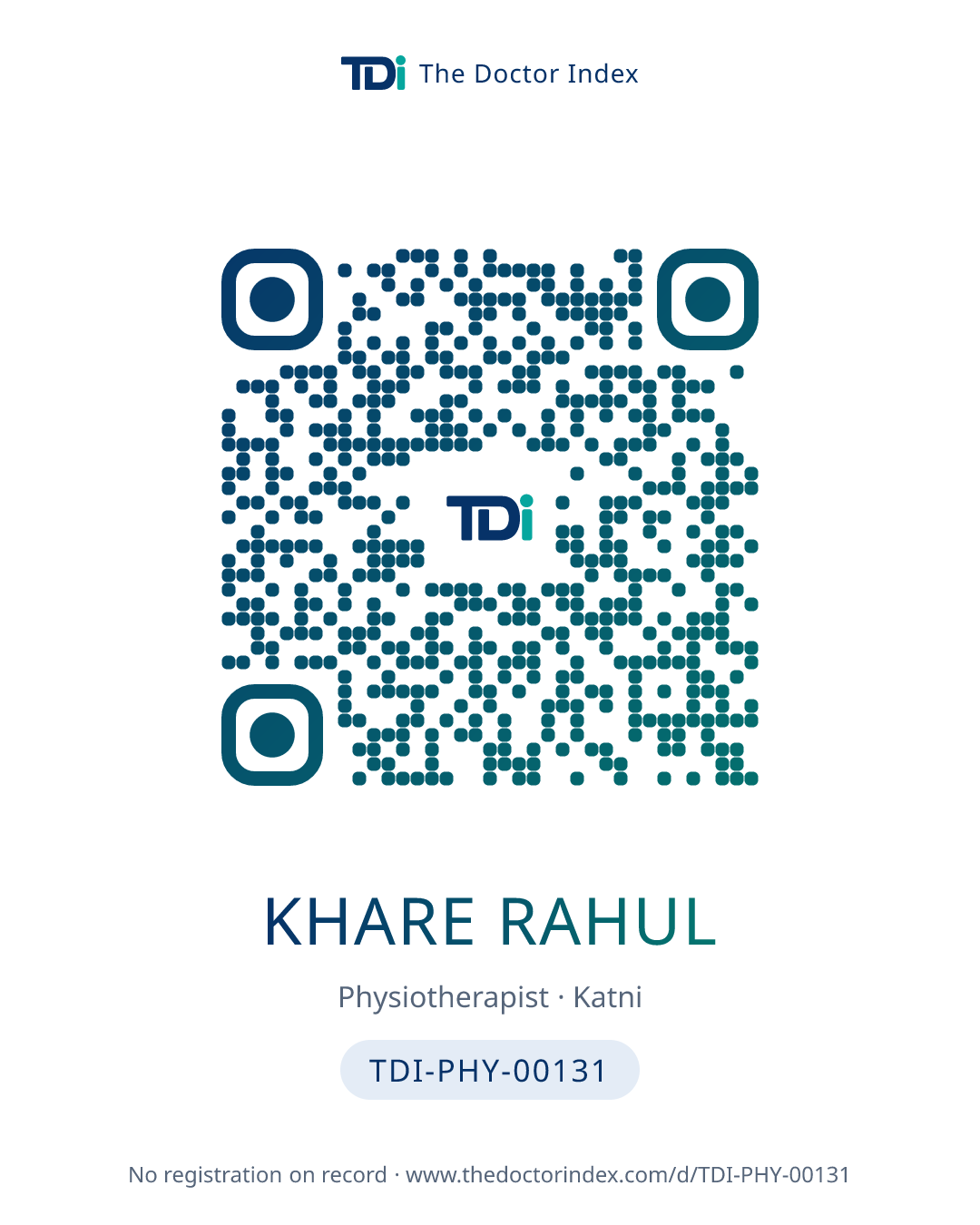 QR card for Khare Rahul, TDI-PHY-00131