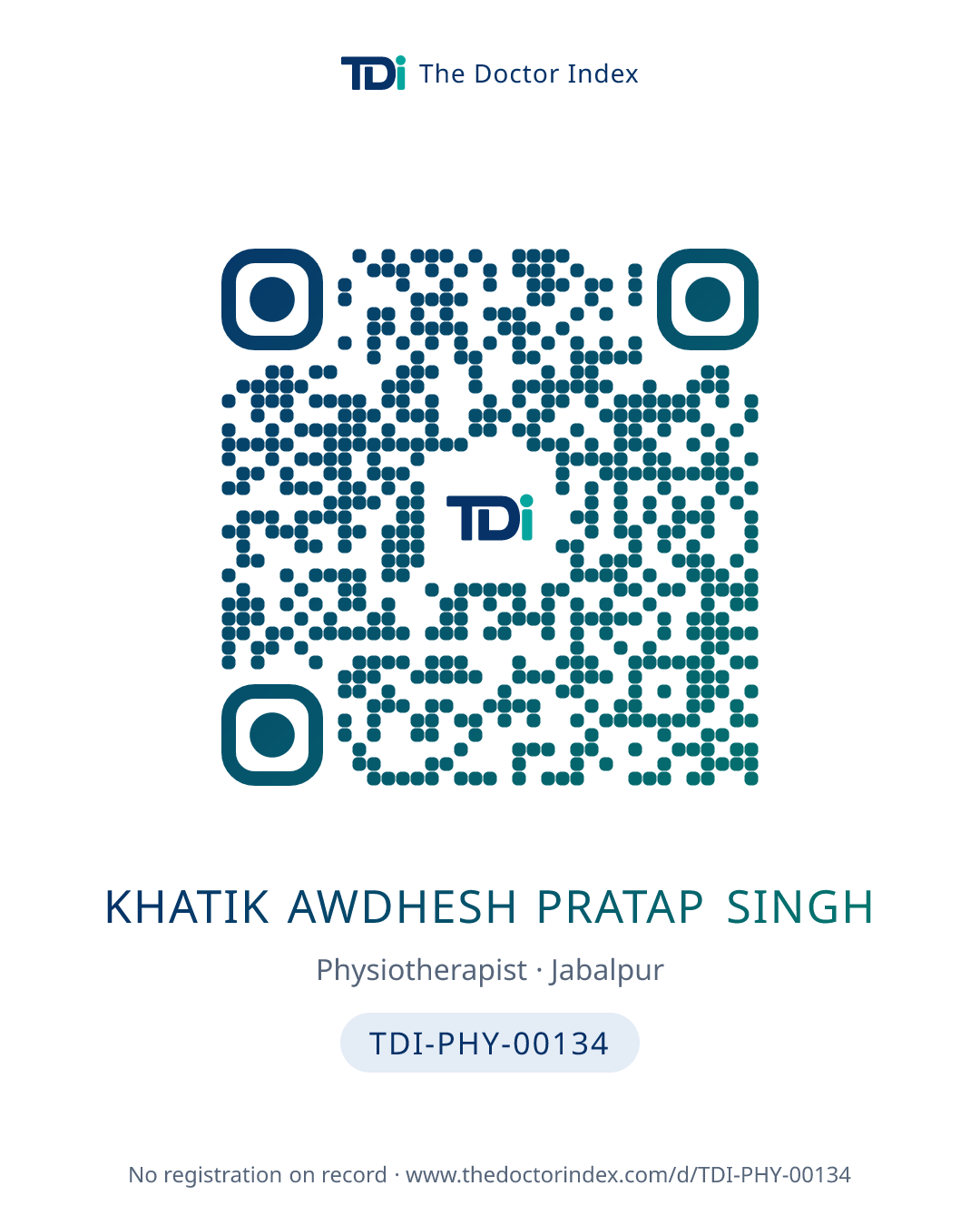 QR card for Khatik Awdhesh Pratap Singh, TDI-PHY-00134