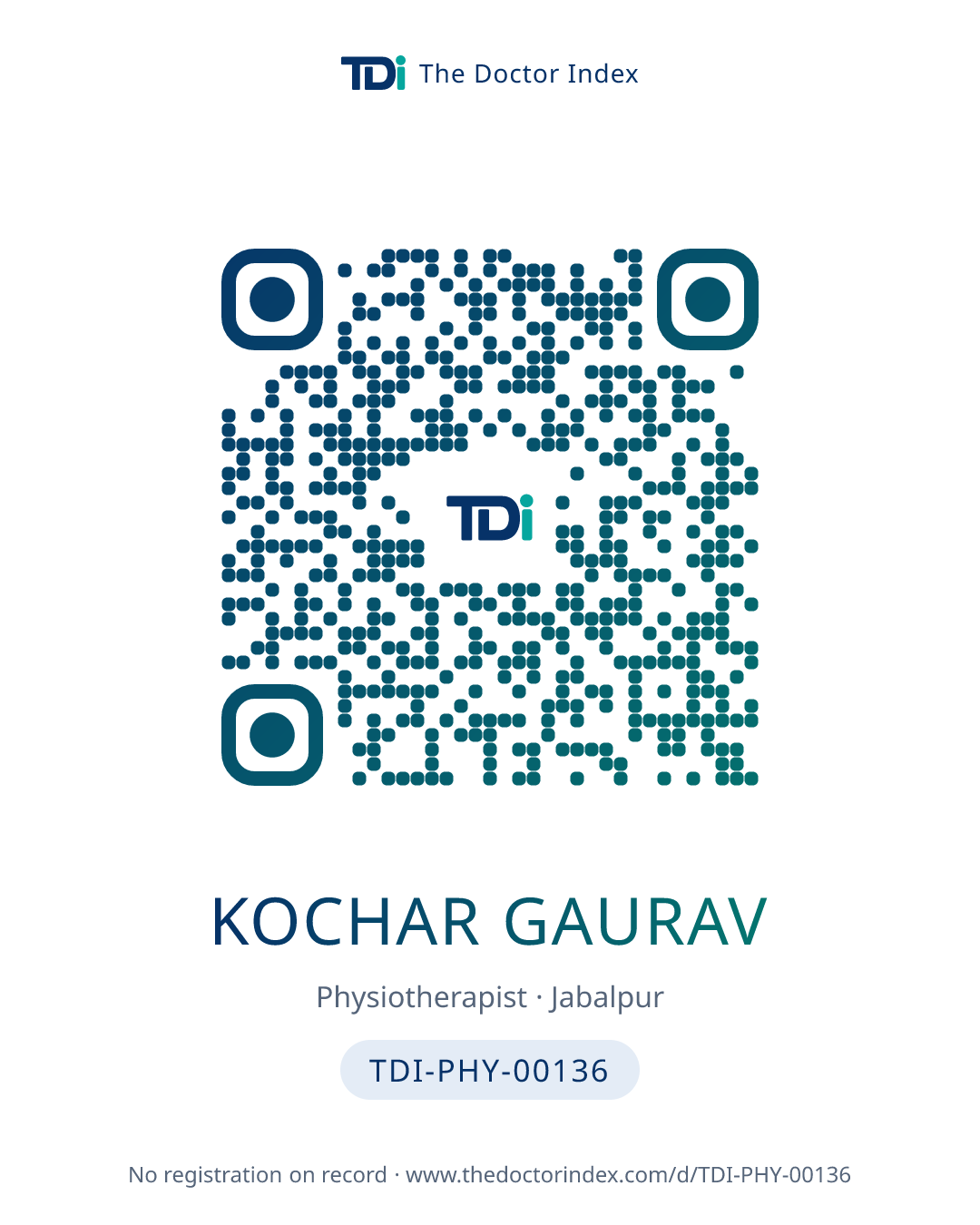 QR card for Kochar Gaurav, TDI-PHY-00136