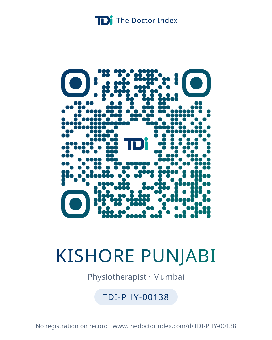 QR card for Kishore Punjabi, TDI-PHY-00138