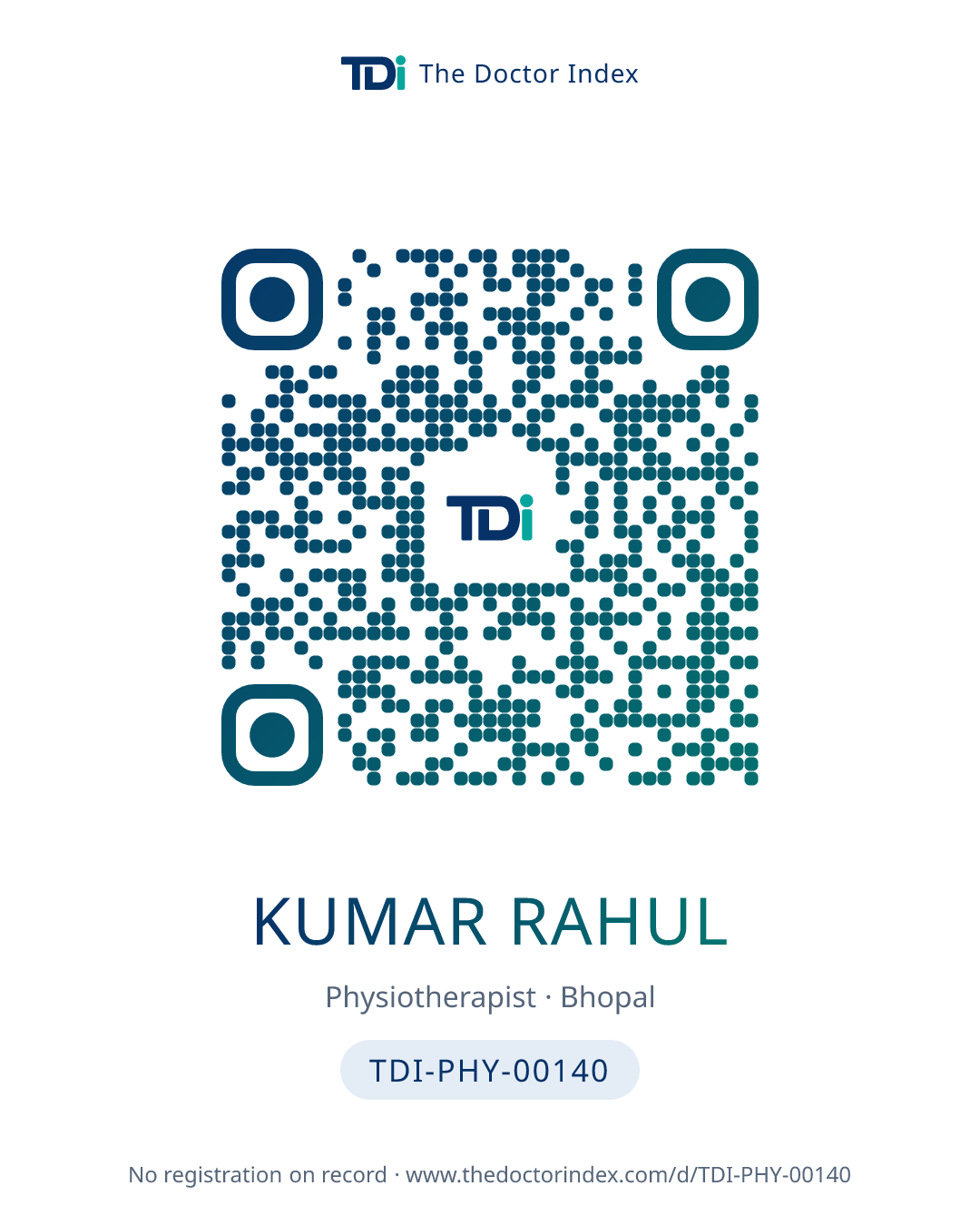QR card for Kumar Rahul, TDI-PHY-00140