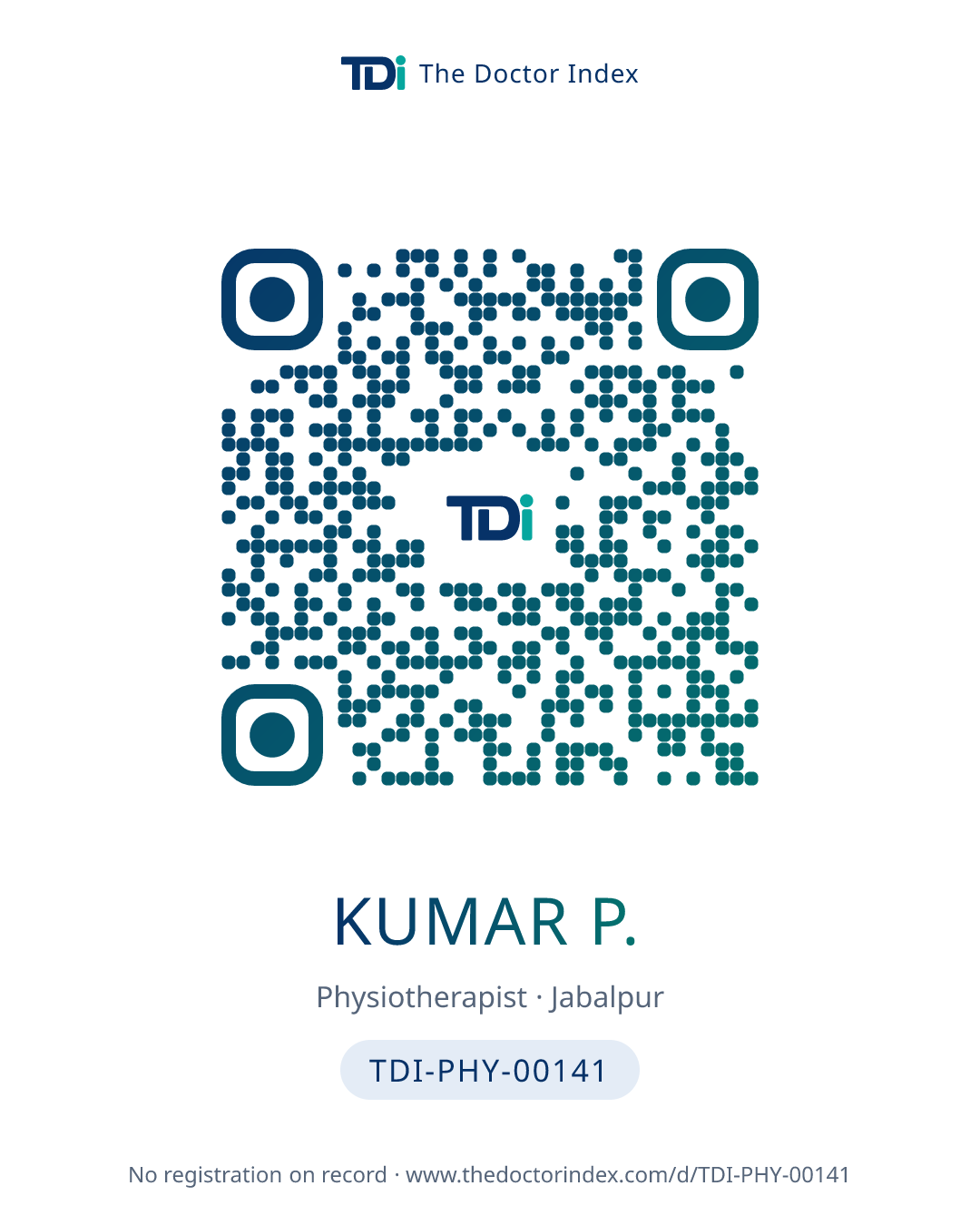 QR card for Kumar P., TDI-PHY-00141