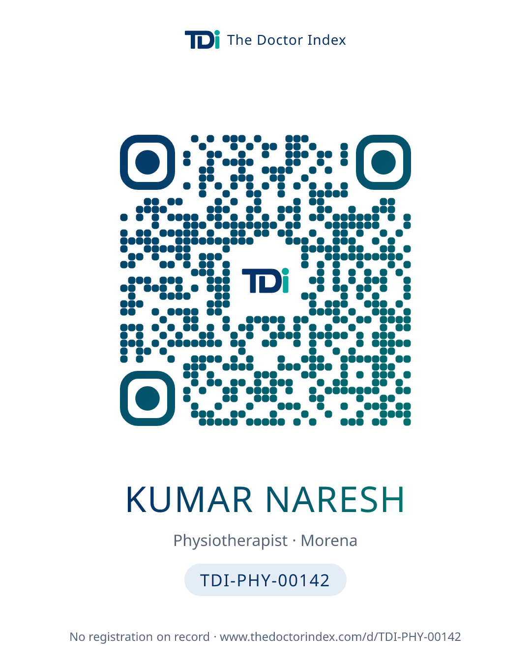 QR card for Kumar Naresh, TDI-PHY-00142