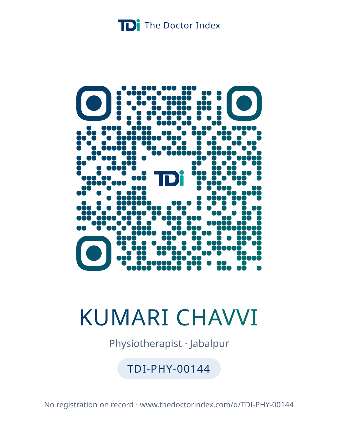 QR card for Kumari Chavvi, TDI-PHY-00144