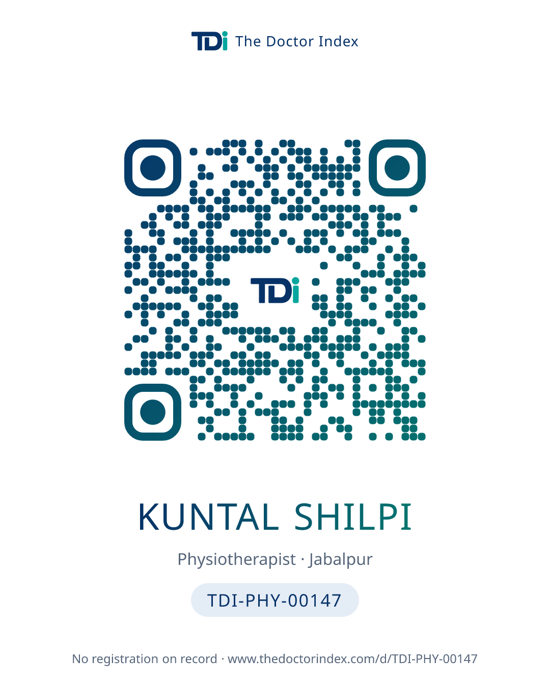 QR card for Kuntal Shilpi, TDI-PHY-00147