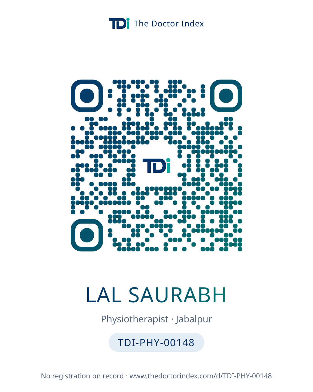 QR card for Lal Saurabh, TDI-PHY-00148