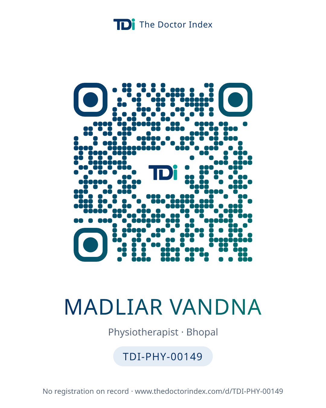 QR card for Madliar Vandna, TDI-PHY-00149