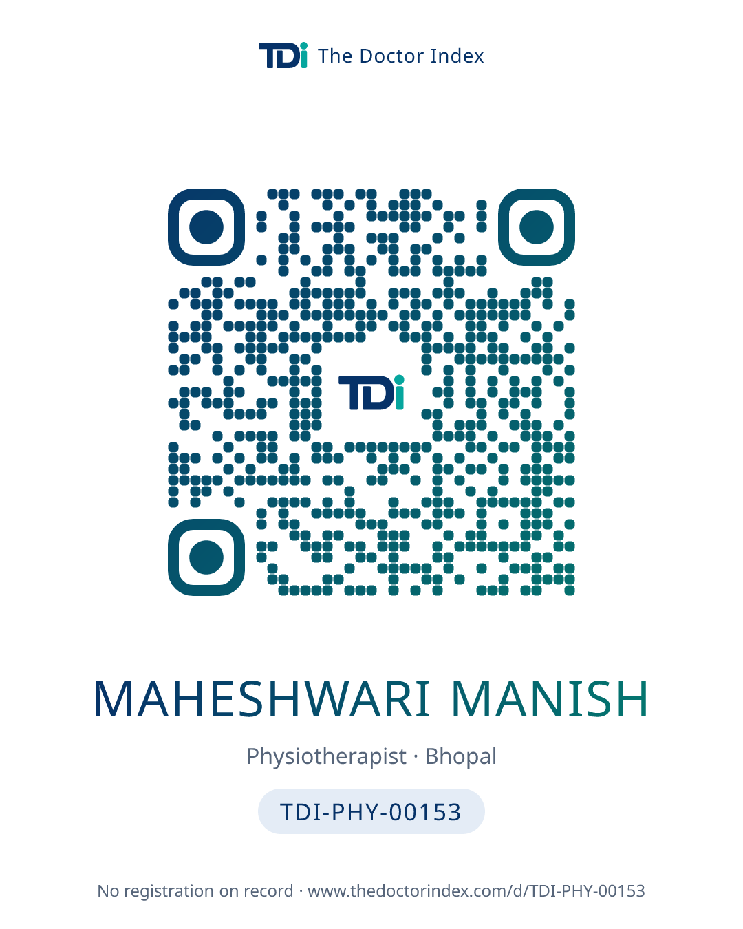 QR card for Maheshwari Manish, TDI-PHY-00153