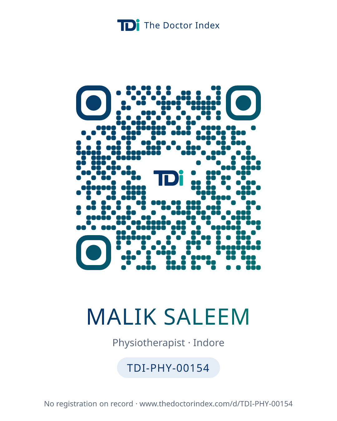QR card for Malik Saleem, TDI-PHY-00154