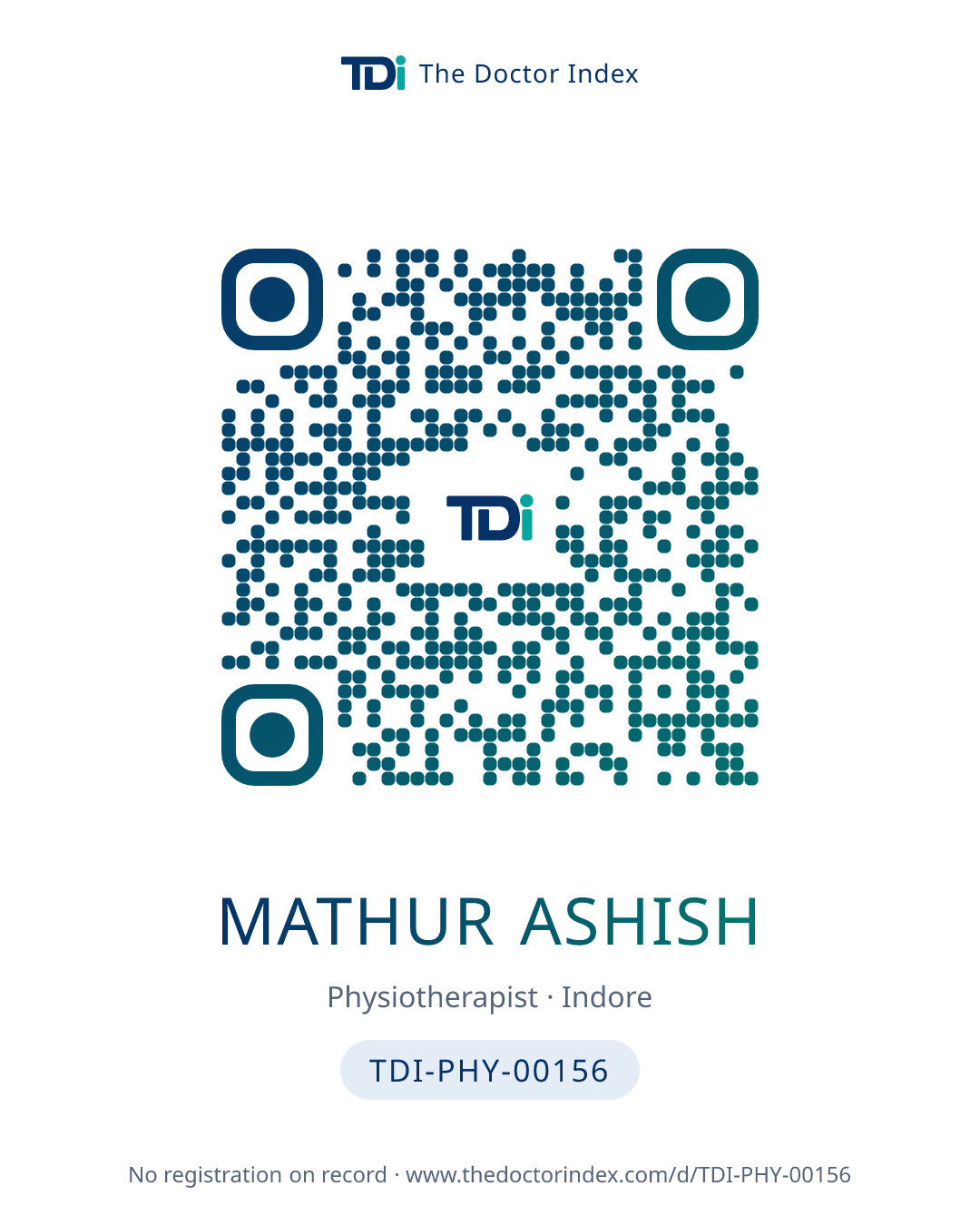 QR card for Mathur Ashish, TDI-PHY-00156