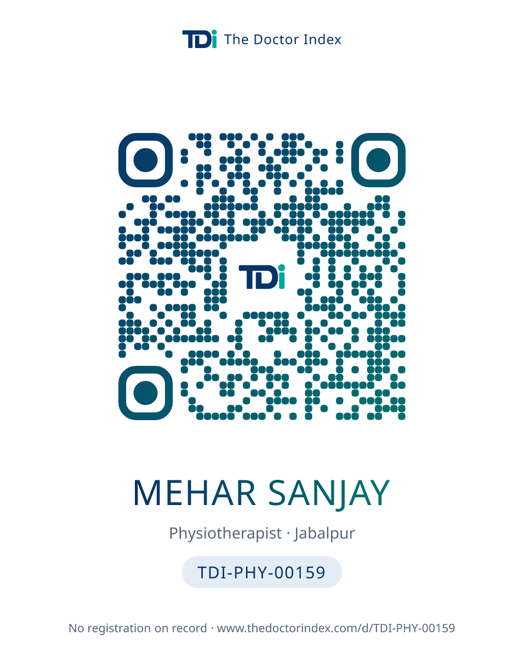 QR card for Mehar Sanjay, TDI-PHY-00159