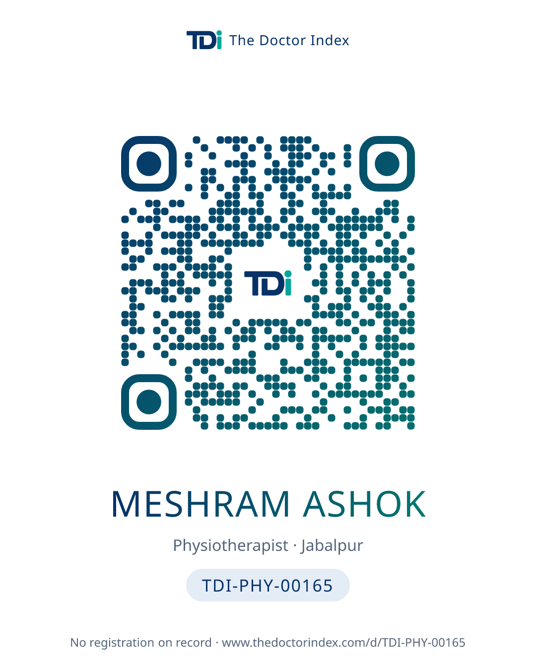 QR card for Meshram Ashok, TDI-PHY-00165