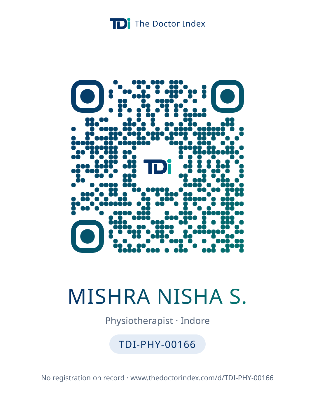 QR card for Mishra Nisha S., TDI-PHY-00166