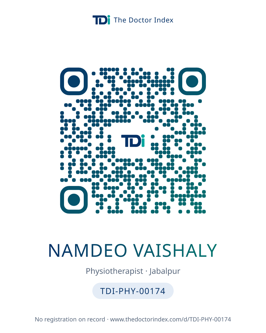 QR card for Namdeo Vaishaly, TDI-PHY-00174